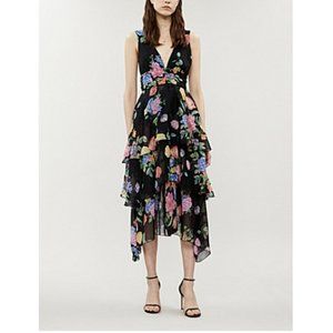 Topshop Freida Tiered Floral Crepe Midi Dress 8